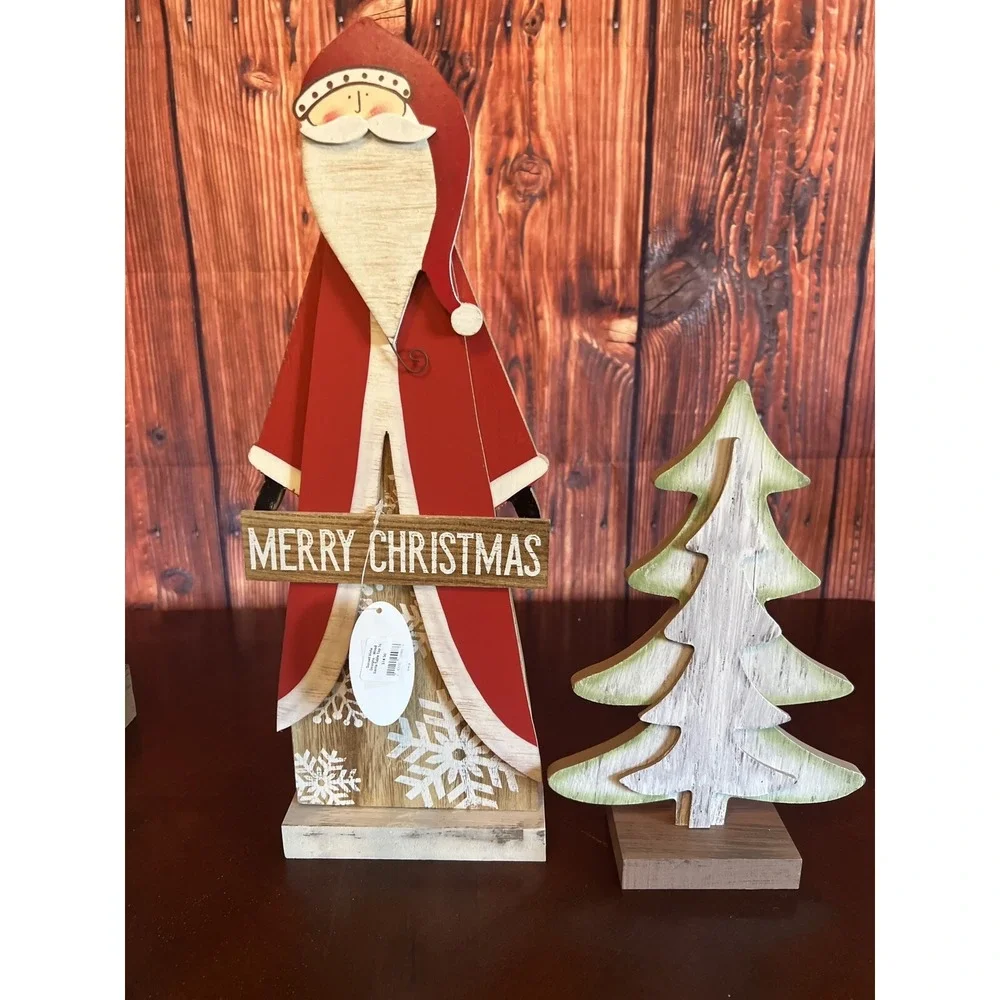 CHRISTMAS HOLIDAY TABLE DECOR CENTERPIECE Santa And  Tree Decor  Merry Christmas